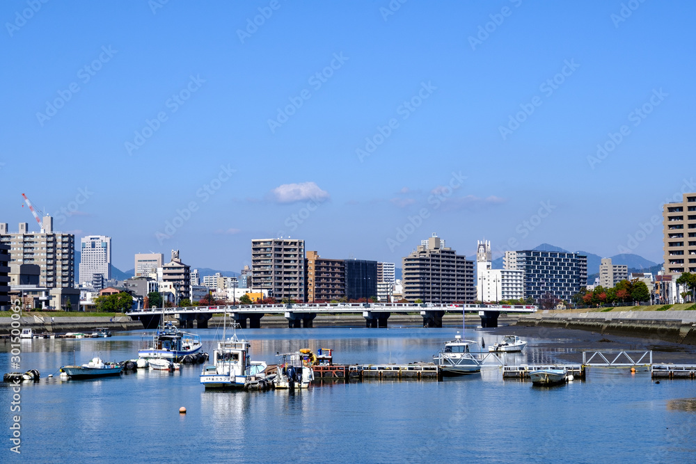 View of Hiroshima from kyobashi river bank View of Hiroshima from kyobashi river bank
