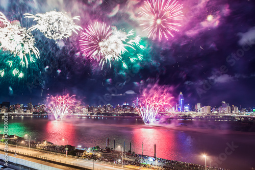 Taipei, Taiwan, Dadaoyan fireworks show scenery film