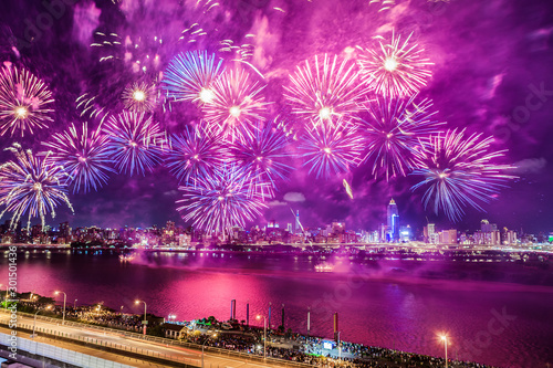 Taipei, Taiwan, Dadaoyan fireworks show scenery film