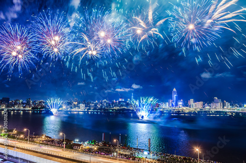 Taipei, Taiwan, Dadaoyan fireworks show scenery film