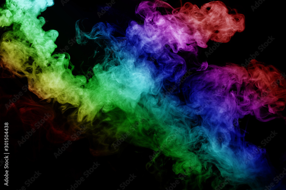Fototapeta premium Abstract smoke isolated on black background,Rainbow powder