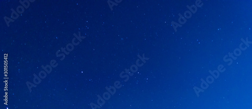 Panorama blue night sky milky way and star on dark background.Universe filled with stars, nebula and galaxy with noise and grain.Photo by long exposure and select white balance