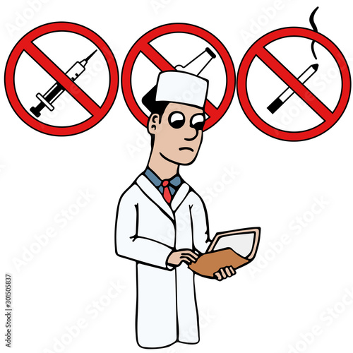 narcologist faces signs of bad habits. isolated vector illustration