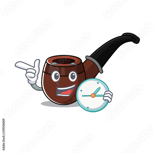 cheerful cartoon the of with bring clock smoke pipe