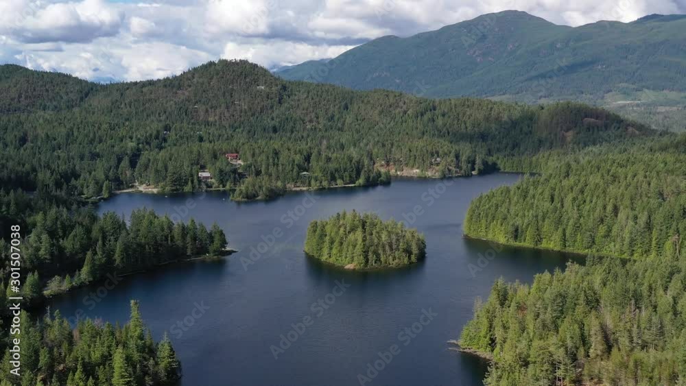 View at Mountain Lake with Dramatic Clouds in British Columbia, Canada. Aerial drone flying. 4K. View at Mountain Lake with Dramatic Clouds in British Columbia, Canada. Aerial drone flying. 4K.