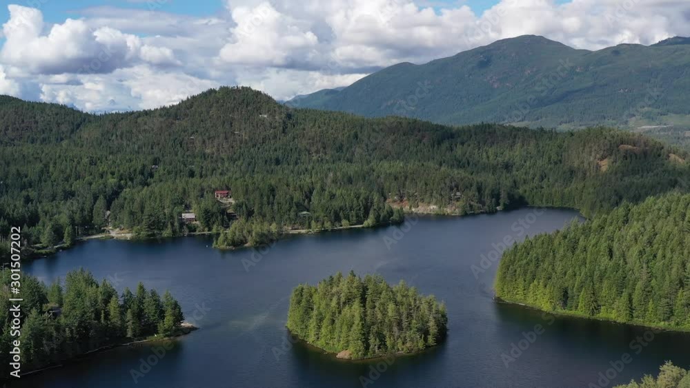View at Mountain Lake with Dramatic Clouds in British Columbia, Canada. Aerial drone flying. 4K. View at Mountain Lake with Dramatic Clouds in British Columbia, Canada. Aerial drone flying. 4K.