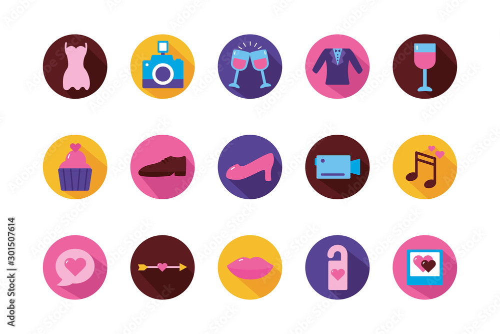 Isolated wedding and love block icon set vector design Isolated wedding and love block icon set vector design