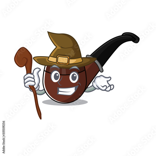 witch cartoon character style with smoke pipe