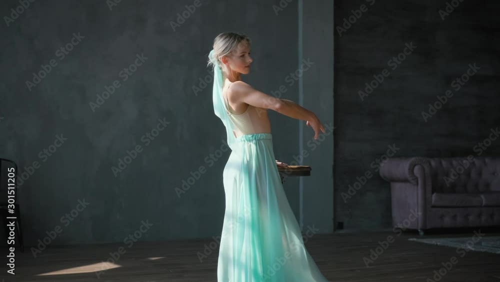 charming ballerina gracefully dances in the hall in the rays of light charming ballerina gracefully dances in the hall in the rays of light