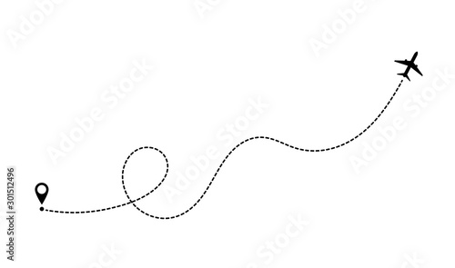 Aircraft route dotted lines. Tourism and travel. Tourist route by plane. Tracks traveler dotted lines.