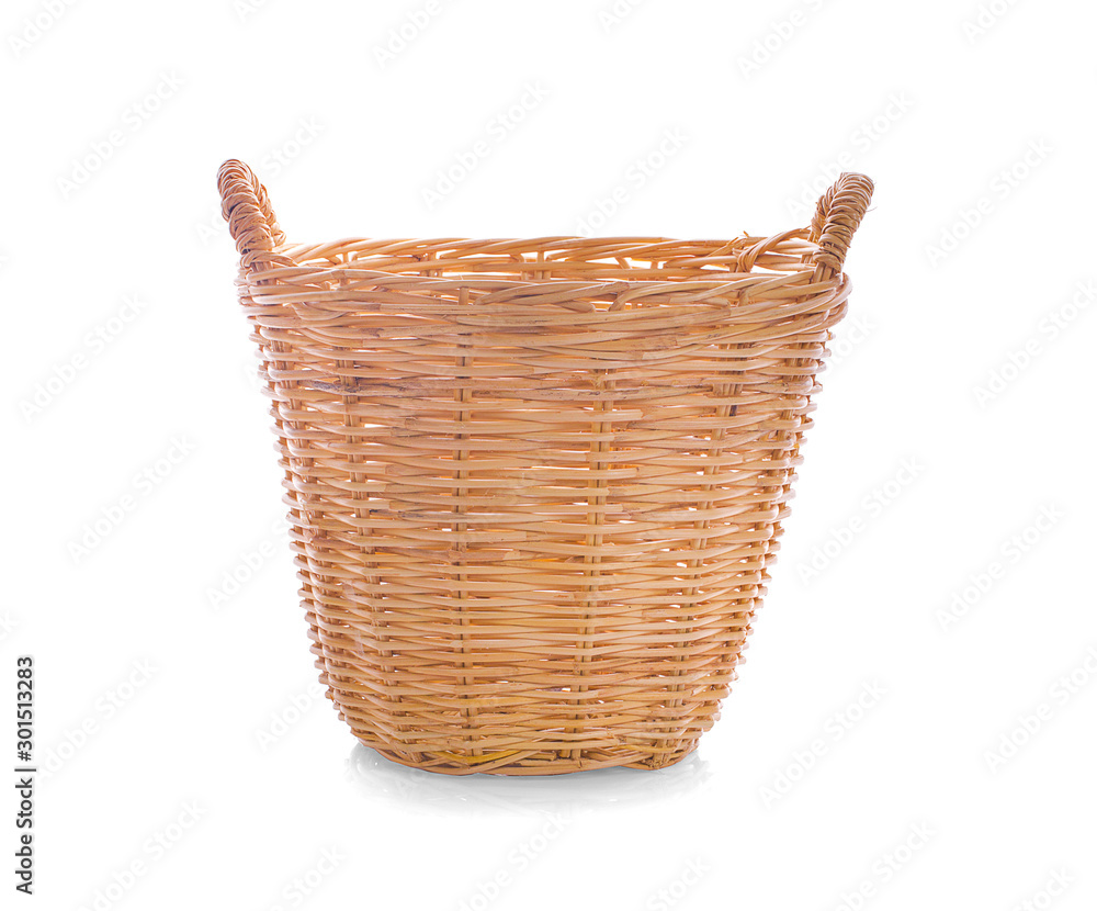 Vintage weave wicker basket an isolated on white background - obrazy, fototapety, plakaty 