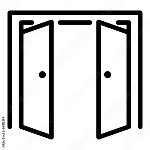 Double door open outside icon. Outline double door open outside vector icon for web design isolated on white background
