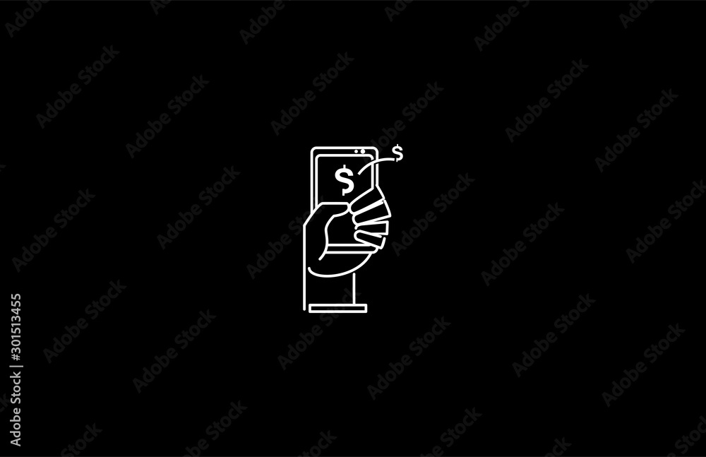 Icon of hand hold the phone for online payment or send money Icon of hand hold the phone for online payment or send money