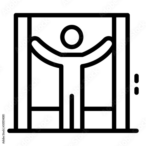 Man holds elevator doors icon. Outline man holds elevator doors vector icon for web design isolated on white background