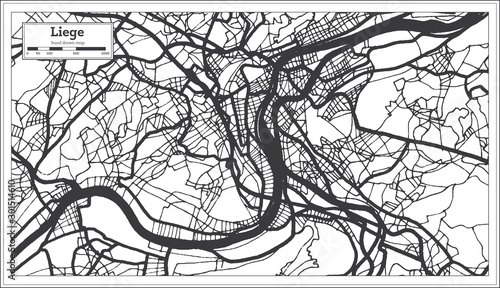 Canvas Print Liege Belgium City Map in Black and White Color. Outline Map.