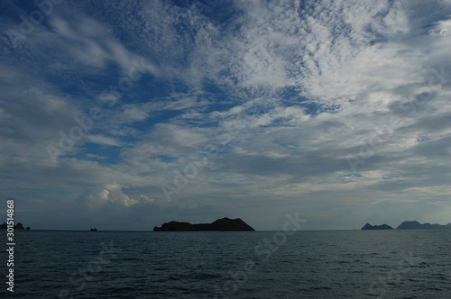 Clouds over the islands and sea on the way from Koh Tao to Chumphon, Thailand