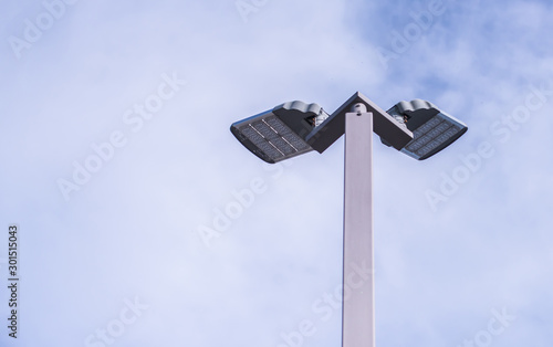 CCTV, solar panels on the pole, on the natural background, tools for safety and facilitate.