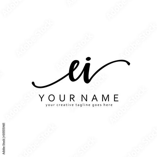 Handwriting E I EI initial logo template vector