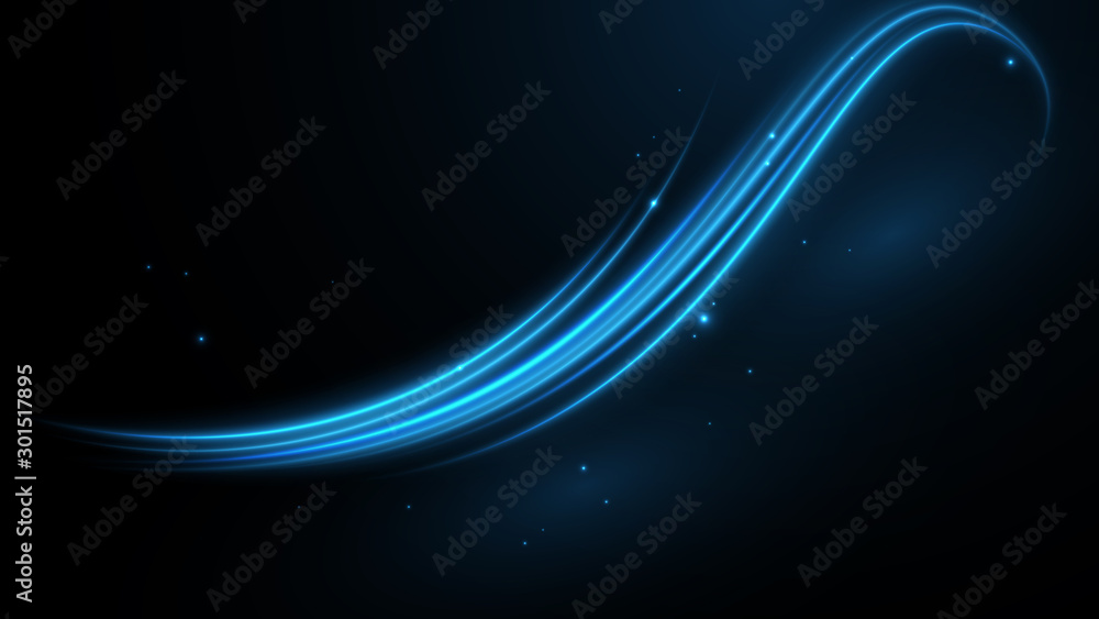 Fototapeta premium Blue speed ​​wave illustration with shine line background