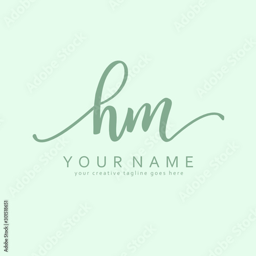 Handwriting H M HM initial logo template vector