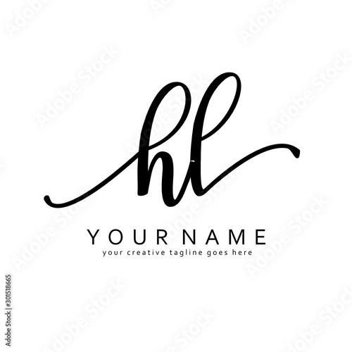 Handwriting H L HL initial logo template vector