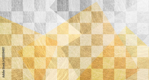 市松模様と金色の和紙の背景（アブストラクト）