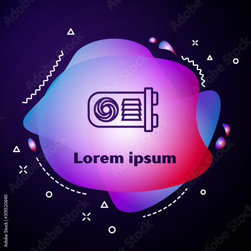 Purple line Mining farm icon on dark blue background. Cryptocurrency mining, blockchain technology, bitcoin, digital money market, wallet. Abstract banner with liquid shapes. Vector Illustration