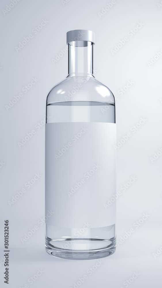 Glass bottle mockup with whute blank label. 3d rendering. Glass bottle mockup with whute blank label. 3d rendering.