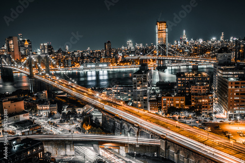 Brooklyn Bridge long exposure aerial view of complete bridge