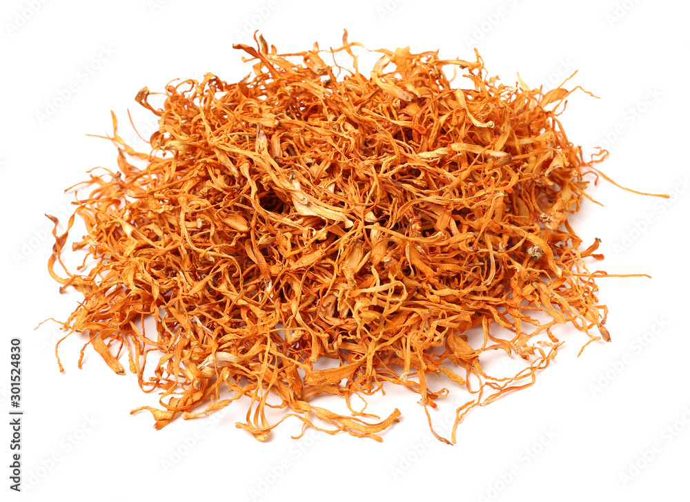 Fototapeta premium dried cordyceps militaris mushroom isolated on white background