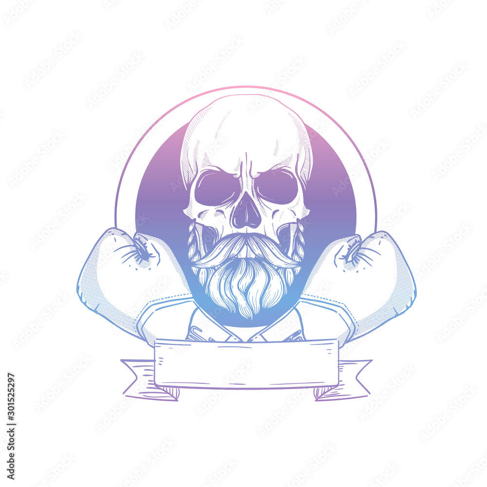 Hand drawn skull with boxing gloves Hand drawn skull with boxing gloves