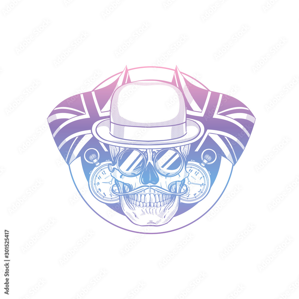 Sketch of british skull with hat Sketch of british skull with hat