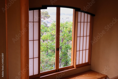 wood and paper window in japanese house