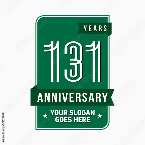 131 years anniversary design template. One hundred and thirty-one years celebration logo. Vector and illustration.