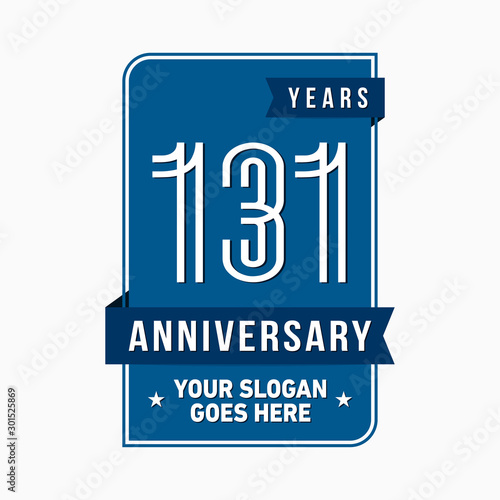 131 years anniversary design template. One hundred and thirty-one years celebration logo. Vector and illustration.