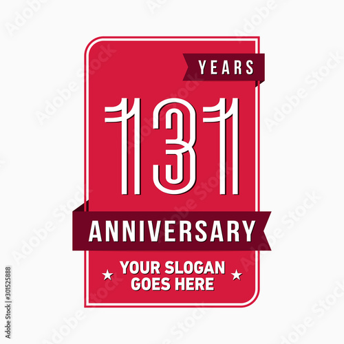 131 years anniversary design template. One hundred and thirty-one years celebration logo. Vector and illustration.