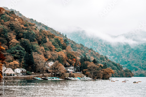 Lake Chuzenji at nikko national park japan in autumn photo