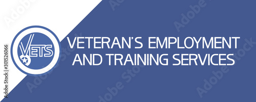 Veteran`s employment and training services (VETS) Poster with the image of a ribbon with a medal and text information.