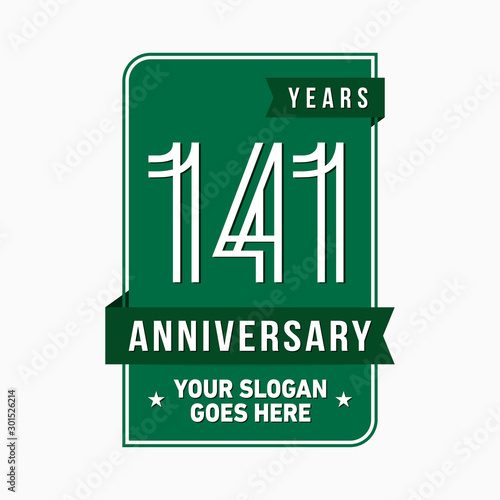 141 years anniversary design template. One hundred and forty-one years celebration logo. Vector and illustration.