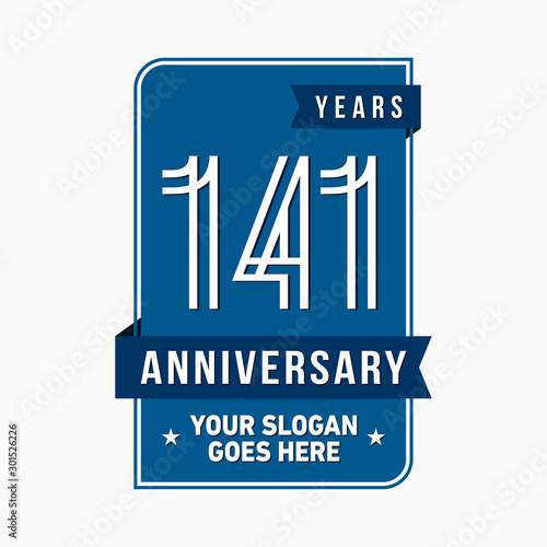141 years anniversary design template. One hundred and forty-one years celebration logo. Vector and illustration.
