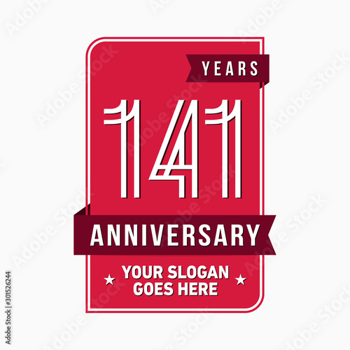 141 years anniversary design template. One hundred and forty-one years celebration logo. Vector and illustration.