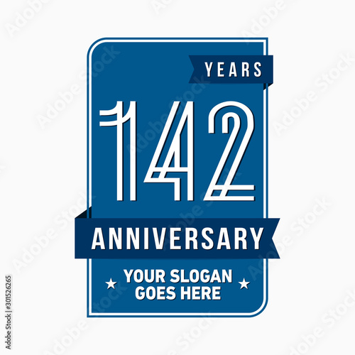 142 years anniversary design template. One hundred and forty-two years celebration logo. Vector and illustration. photo