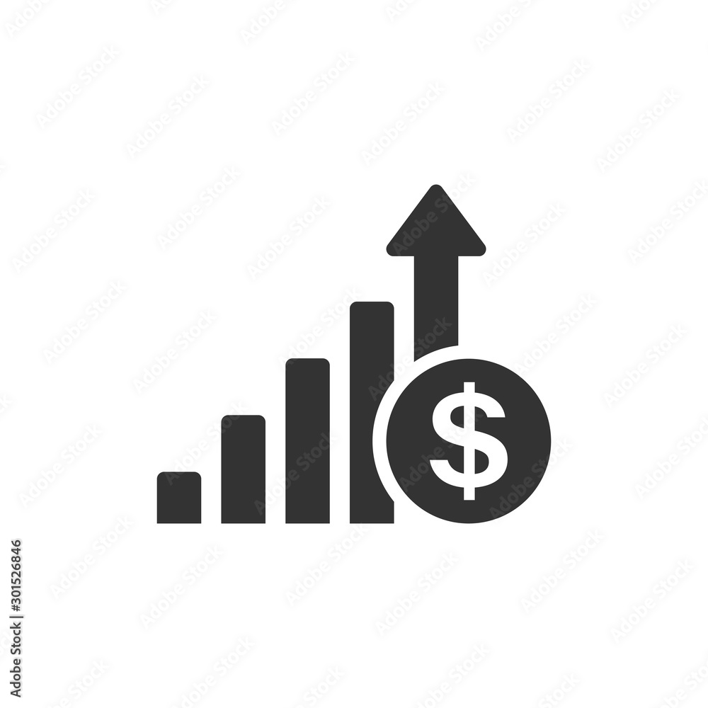 Growth arrow icon in flat style. Revenue vector illustration on white isolated background. Increase business concept. Growth arrow icon in flat style. Revenue vector illustration on white isolated background. Increase business concept.