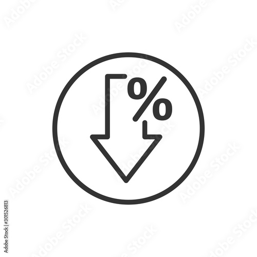 Decline arrow icon in flat style. Decrease vector illustration on white isolated background. Revenue model business concept.