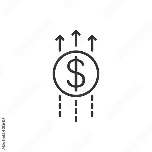 Growth arrow icon in flat style. Revenue vector illustration on white isolated background. Increase business concept.