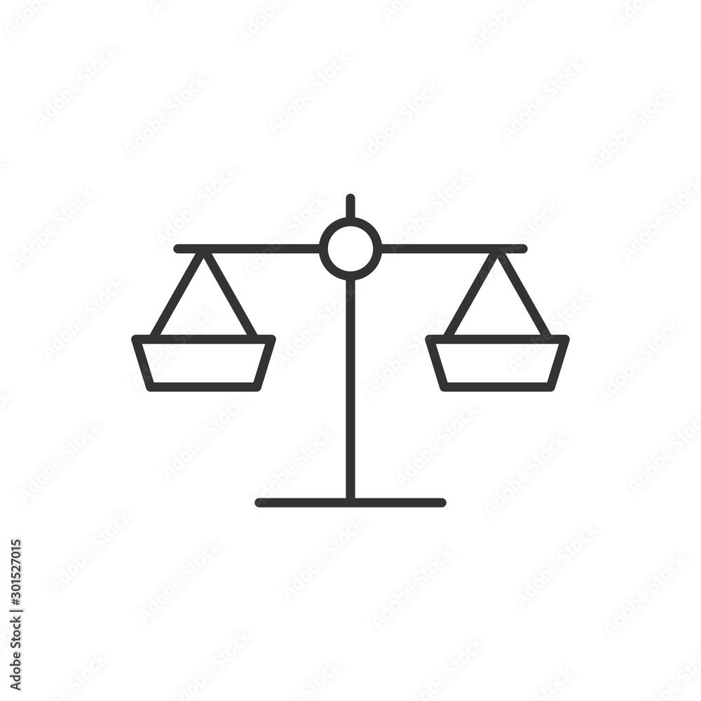 Scale balance icon in flat style. Justice vector illustration on white isolated background. Judgment business concept. Scale balance icon in flat style. Justice vector illustration on white isolated background. Judgment business concept.