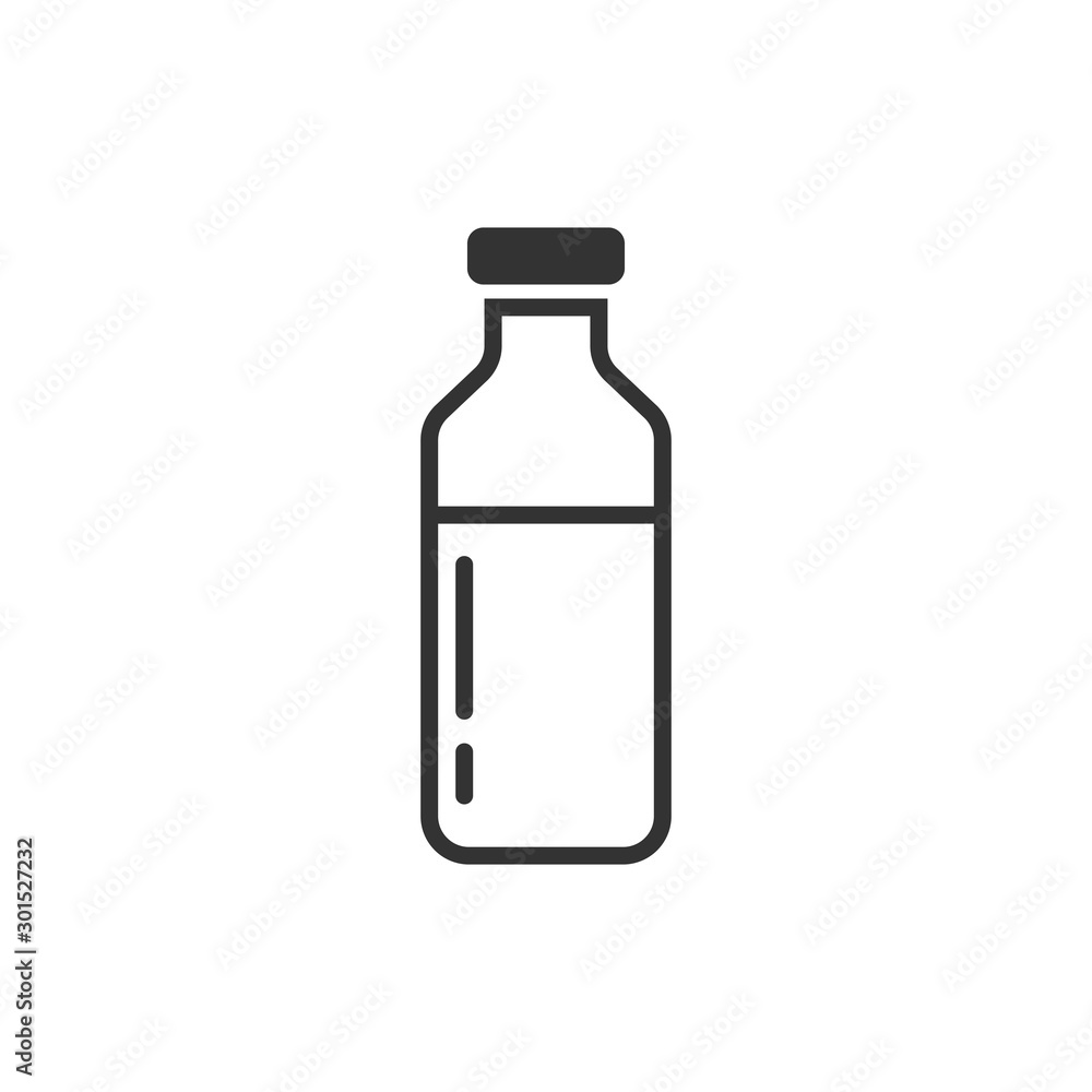 Bottle milk icon in flat style. Flask vector illustration on white isolated background. Drink container business concept.