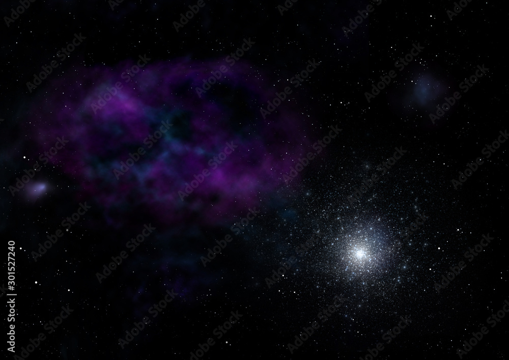 Star field in space and a nebulae. 3D rendering Star field in space and a nebulae. 3D rendering