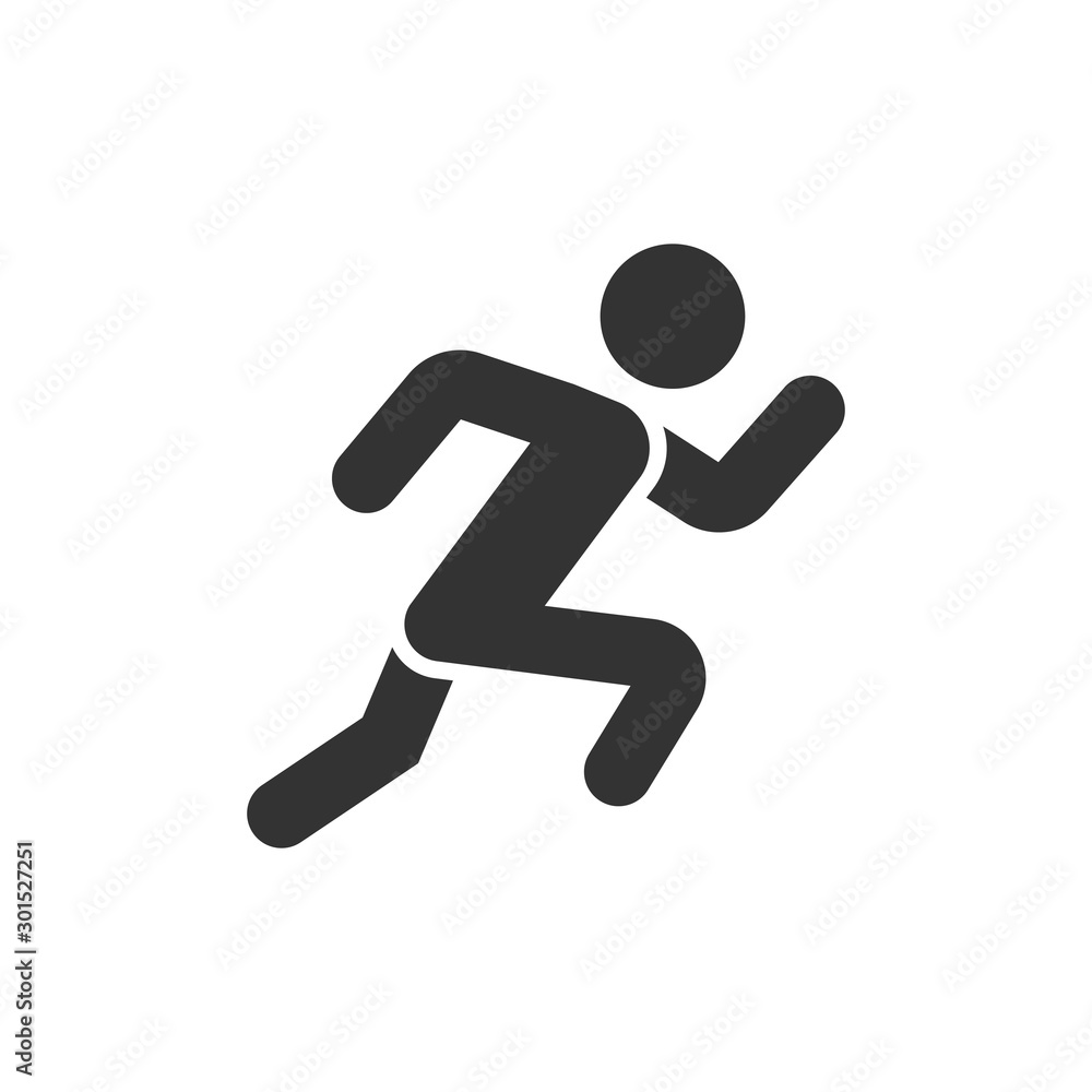 Run people icon in flat style. Jump vector illustration on white isolated background. Fitness business concept.