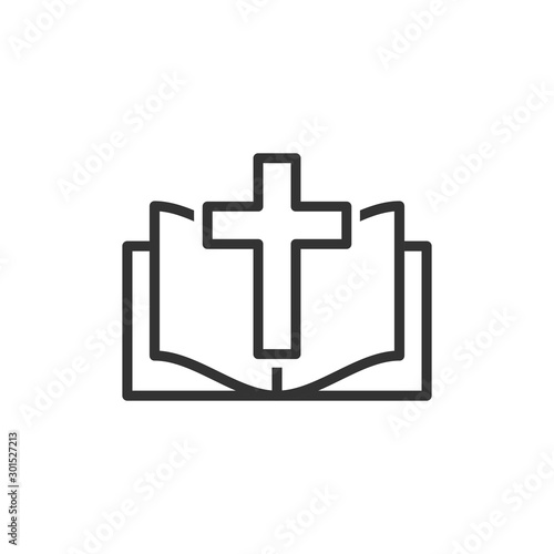 Bible book icon in flat style. Church faith vector illustration on white isolated background. Spirituality business concept.